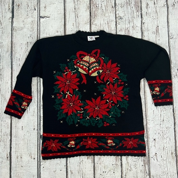 Vintage Nutcracker Christmas Wreath 1980s Ugly Sweater Party Xmas Pullover - Picture 1 of 5